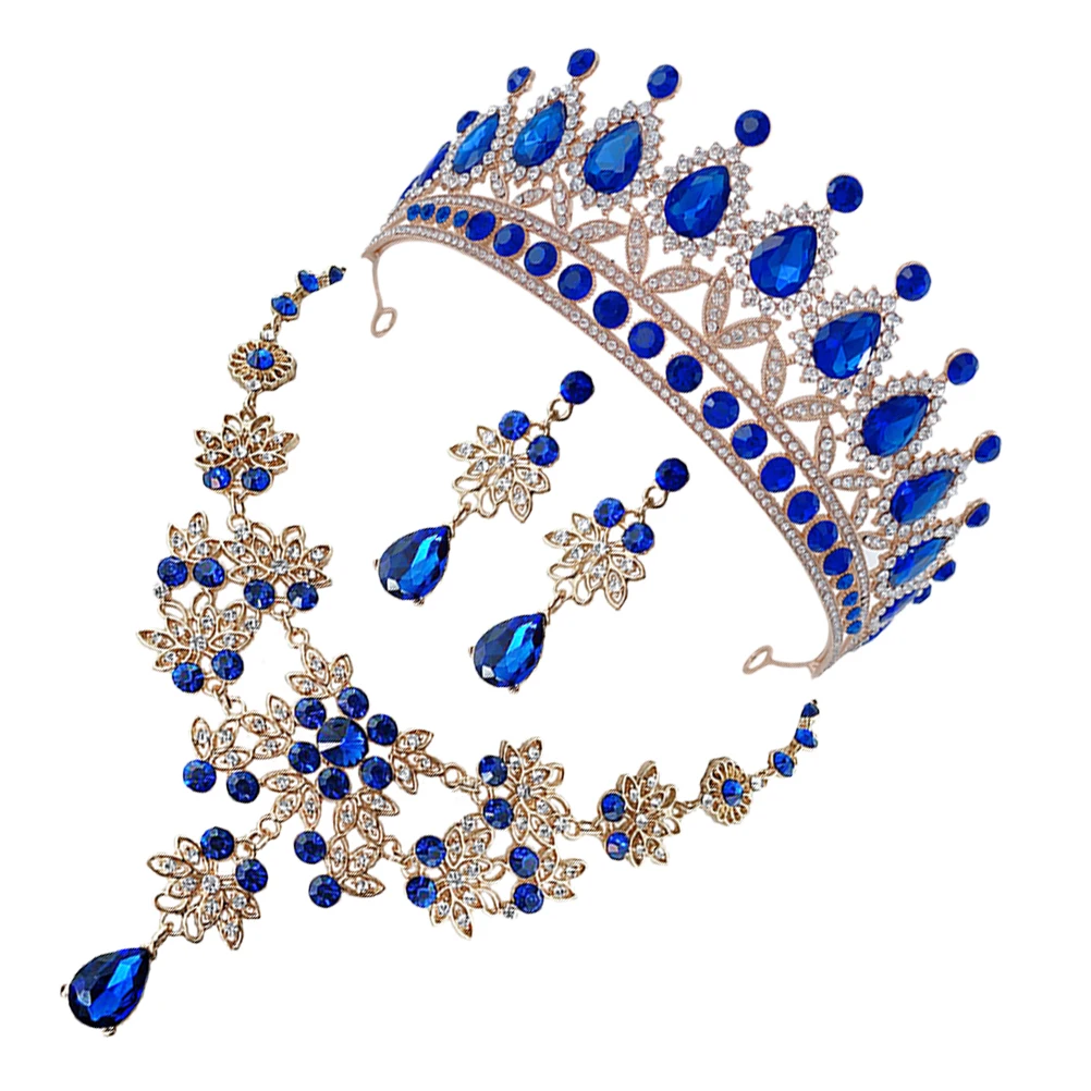 

1Set Elegant Bride Jewelry Set Crown Necklace Earrings Rhinestone Women Party Wedding Prom Accessory Fashion Gift Idea