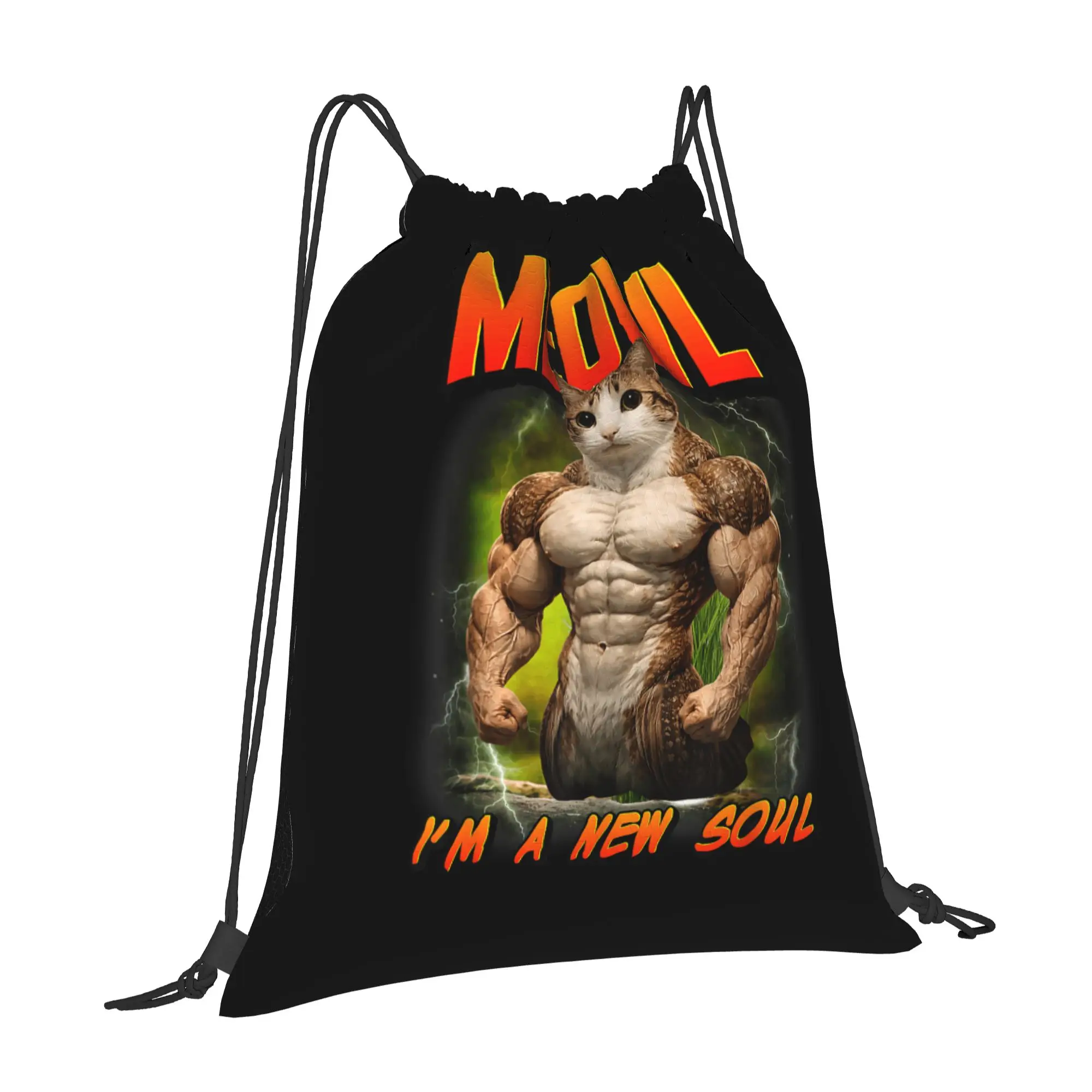 Meowl Cat Owl Meme Drawstring Backpack Sports Gym Sackpack Water Resistant  String Bag for Cycling