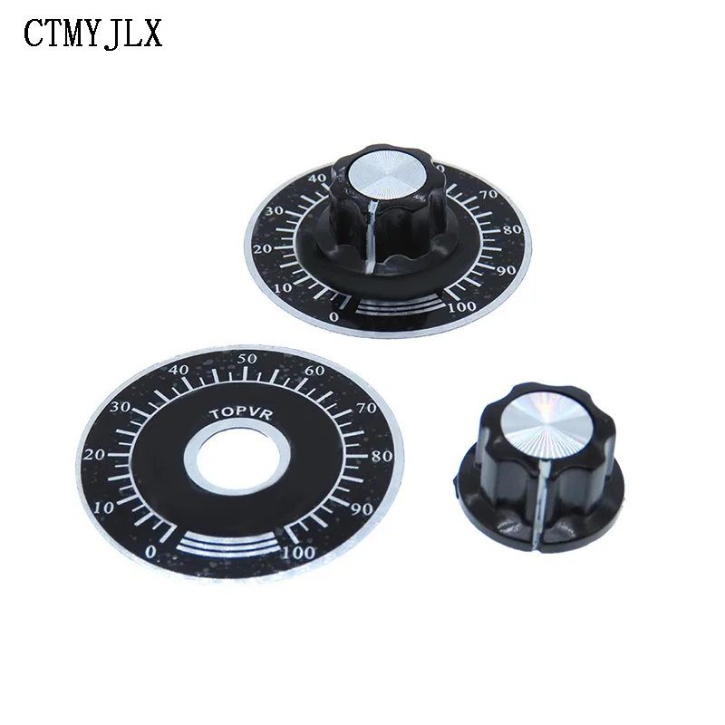 10set=20pcs MF-A03 A03 Dial Knob WTH118 Adjustable Rotate Button Potentiometer + 0-100 Scale Plate Sheet Scale DIY Electronic