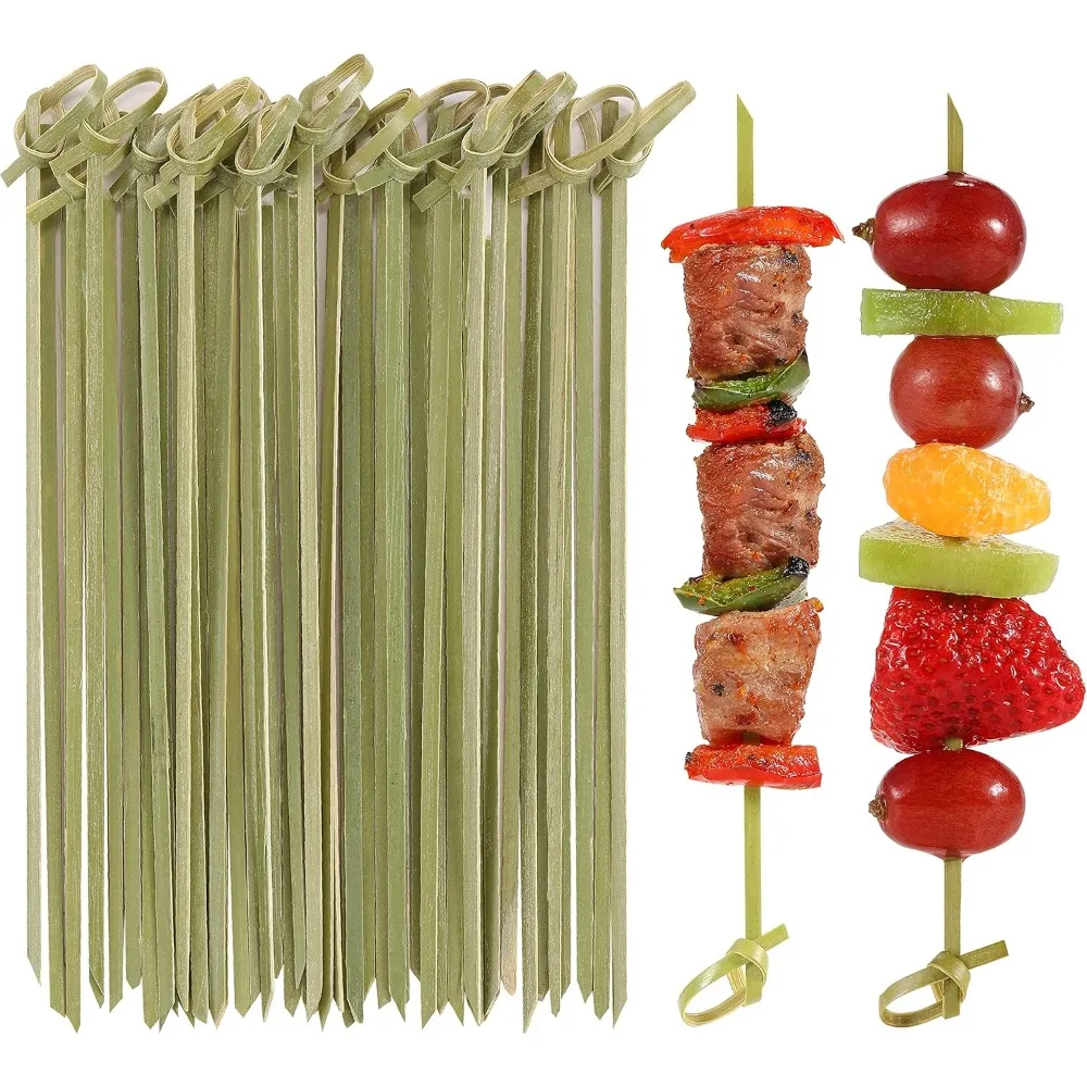 100 pacotes de palitos de coquetel com nó de bambu, palitos de dente extravagantes de 4,7 pol. de comprimento com nó em loop, palitos de alimentos, bebidas de frutas, sobrenar, espeto, palitos