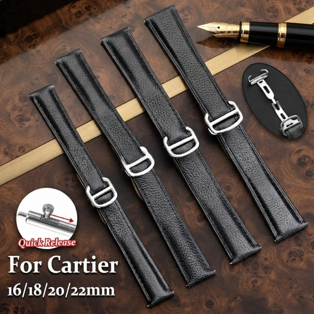 16mm 18mm 20mm 22mm Uhrenarmband aus Litchi-Leder für Cartier, für Tank London, für Key Band, Faltschließe, Business-Armband für Herren und Damen