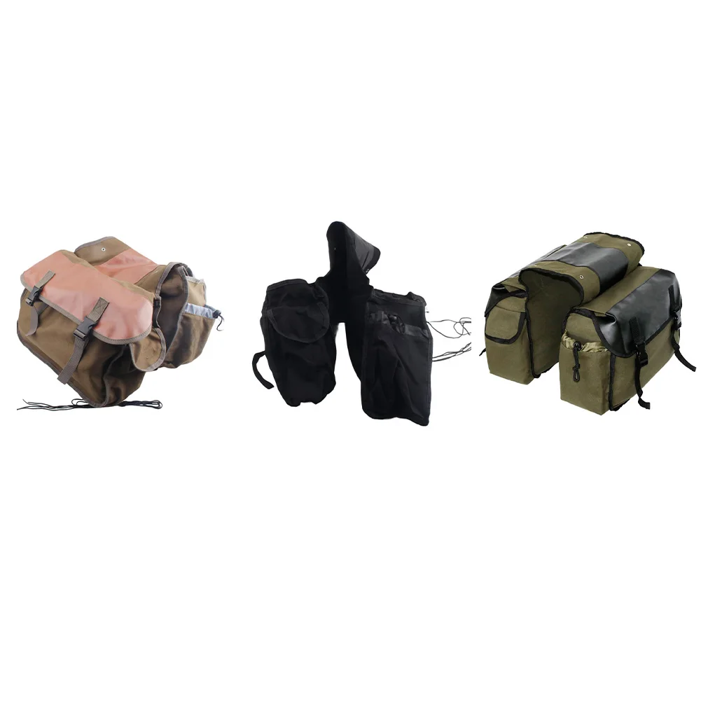

1 Piece Khaki Canvas Leather Rear Bag For Bike Rack Commuting Shopping Cycling Storage Saddle Seat Carrier Tool