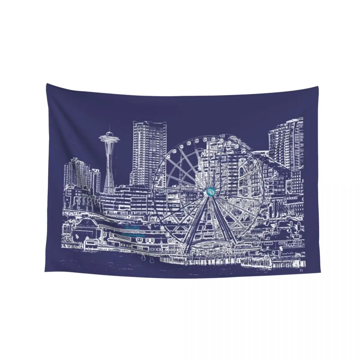 

Seattle, Washington, US - Downtown Seattle waterfront - Seattle Landmarks Tapestry Luxury Living Room Decoration Tapestry
