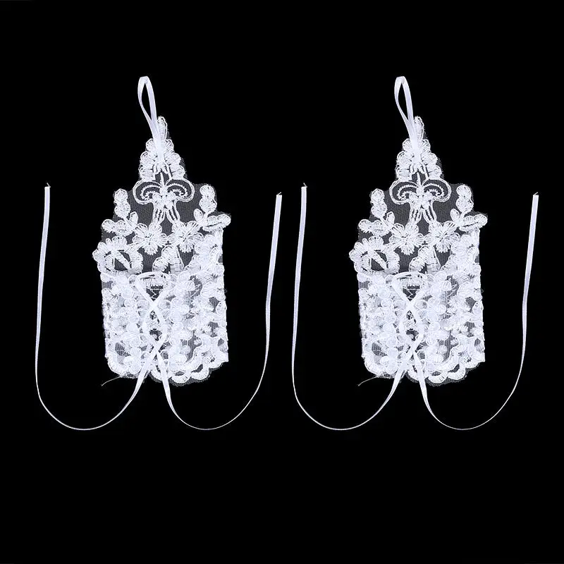 النساء الزفاف أصابع قفازات الدانتيل أبيض أسود جودة عالية قفازات الزفاف القفازات التبعي فتاة قفازات الحفلات مثير #5