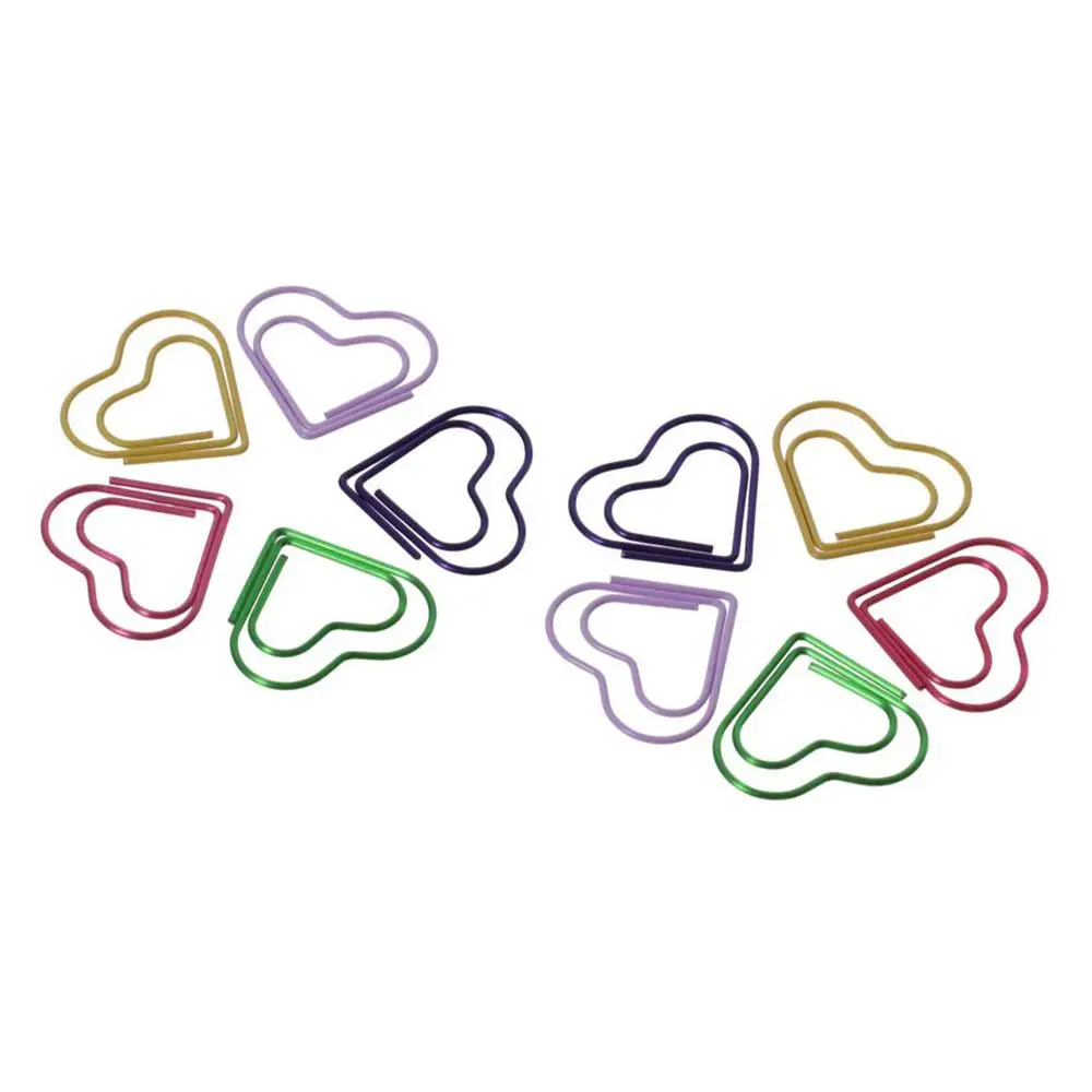 100 Pcs 1*0.9 Inch Paper Clip Box Cute Love Metal Office Stationery Supplies Multicolor Metal Heart Paper Clips Office