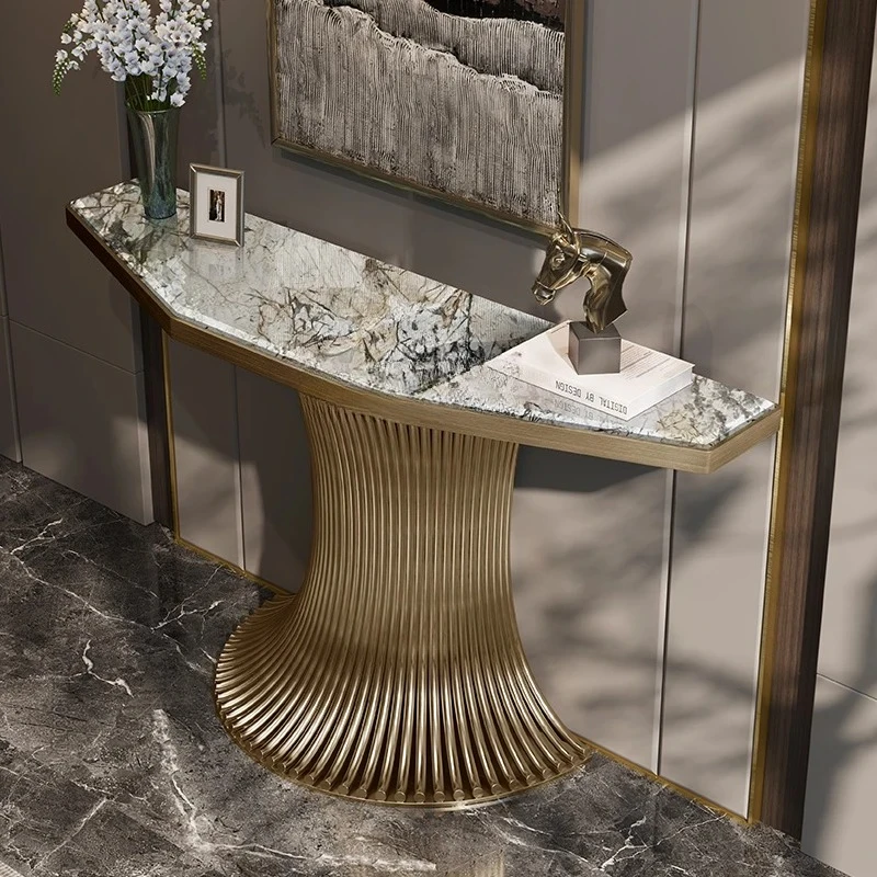 

Итальянский простой роскошный входной стол из натурального мрамора. Бытовой вход на дверь у стену. Простой входной стол.