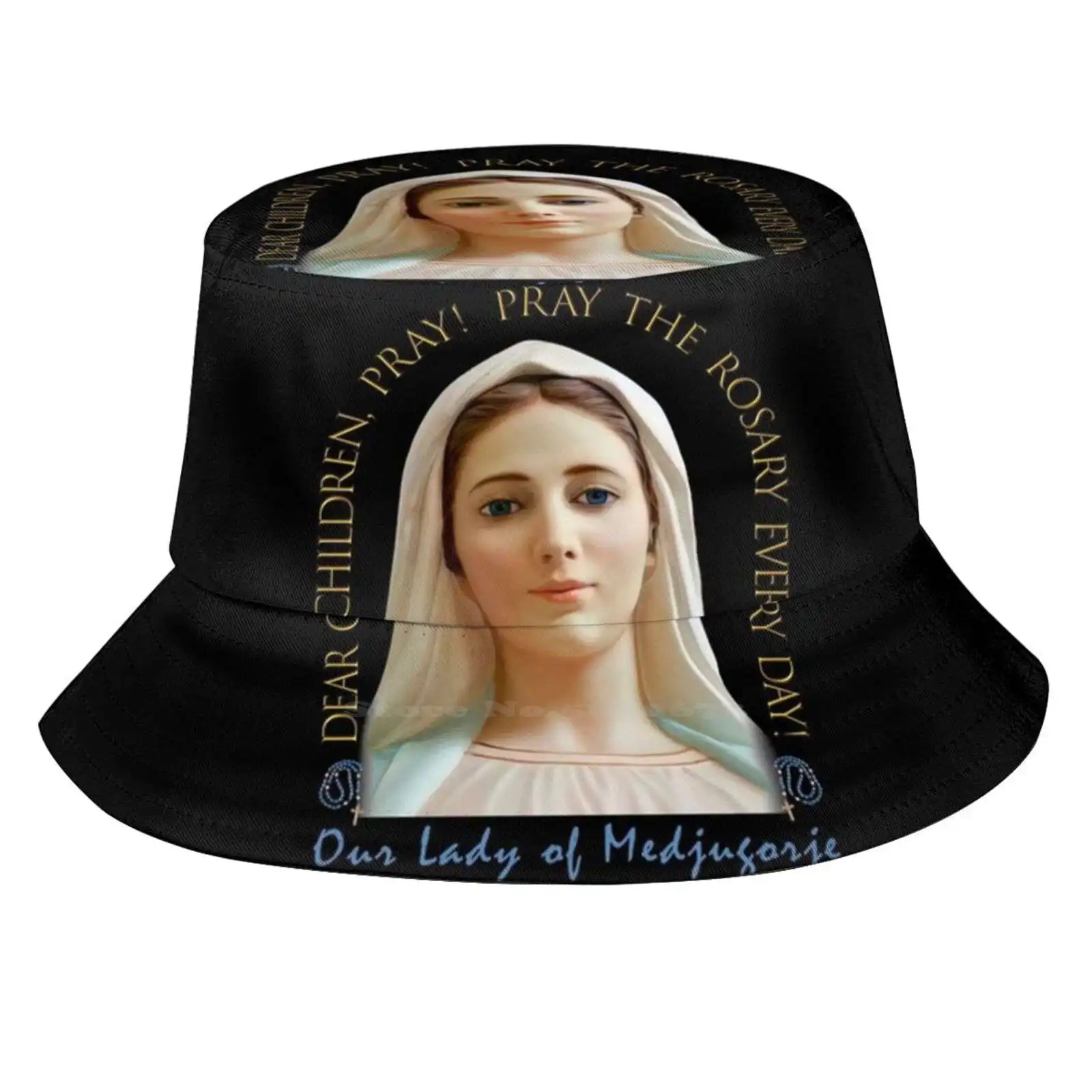 Message And Image Of Our Lady Of Medjugorje Pattern Design Printed Travel Bucket Hats Religion Christianity Medugorje