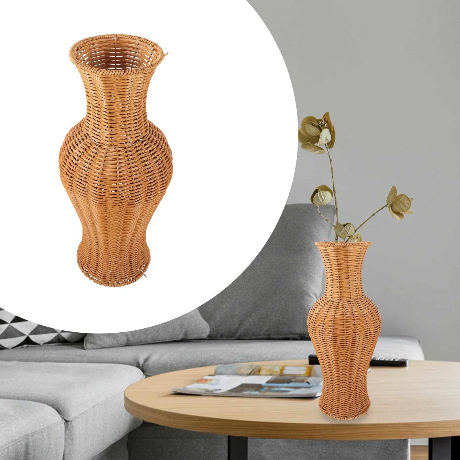 

Imitation Rattan Floor Vase Tall Woven Decorative Basket Simple Elegant Adds Sophistication Neutral Colors Flower Vase Home