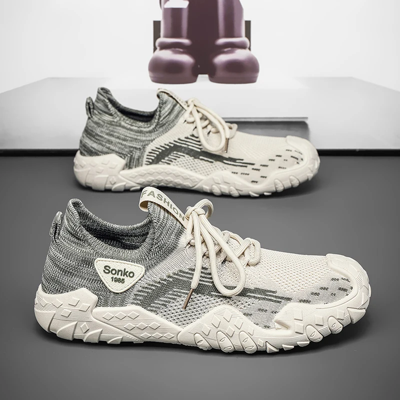 Comfort Light Sneakers For Men Simple Streamline Shape Non Slip Wearproof Sole Breathable Fabric Daily Walking Footwear