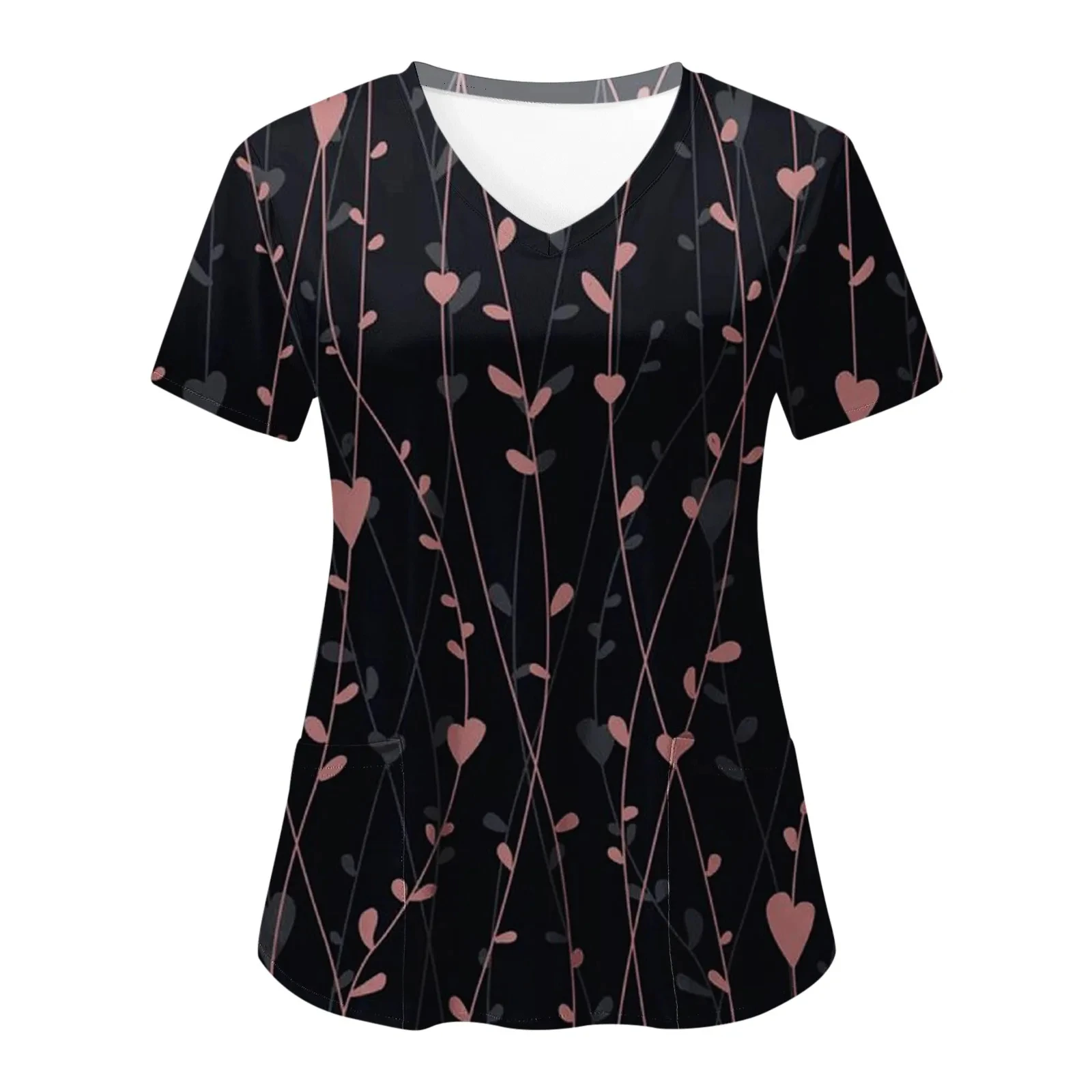 Women Floral Nursing Uniform Ladies Short Sleeve V-Neck Care Workers Nurse Working Medical Scrub Uniforms Blouse Tops Uniform