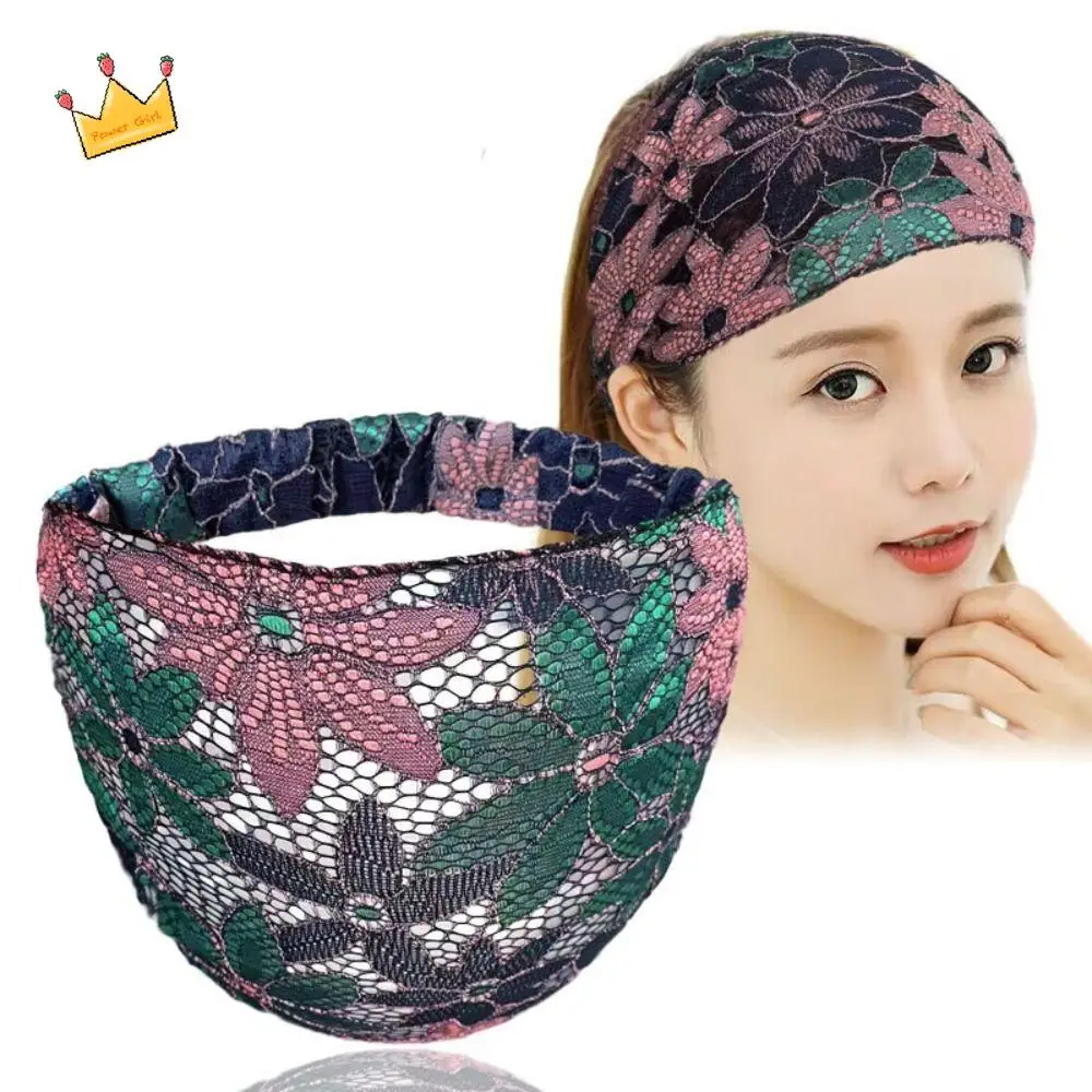 

Temperament Non Slip Mesh Flower Headband Hair Hoop Hollow Lace Hairbands Lightweight Headdress Wide Side Head Wrap Female/Girls