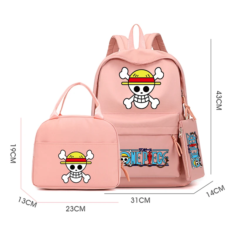 3Pcs/set Anime One Piece Backpack Teenager Girl Backpack Schoolbag with Lunch Bag Bookbag Rucksack Comfortable Travel Bag