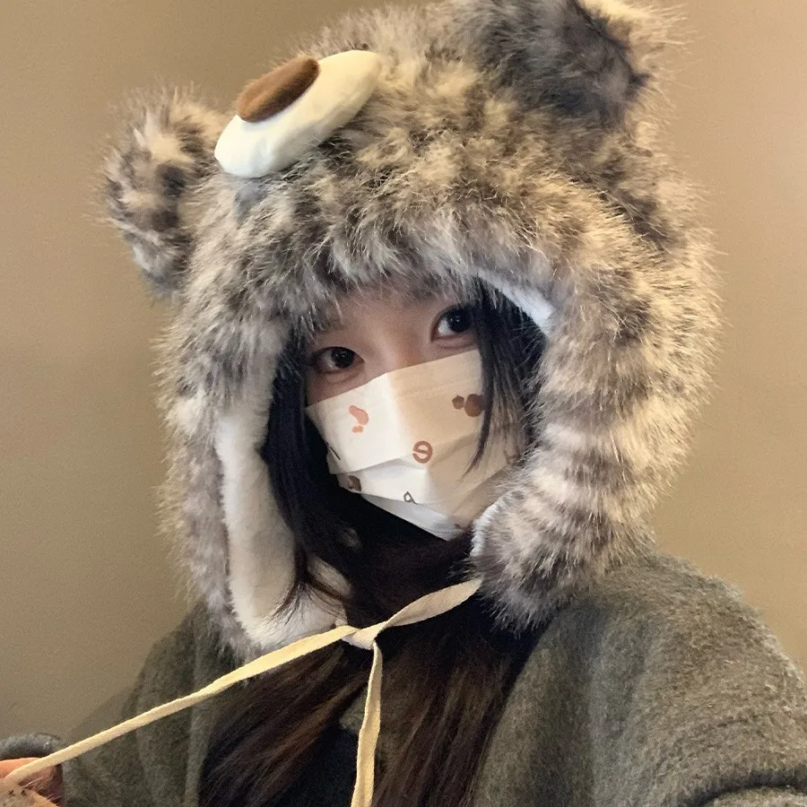 2026 جديد الشتاء قبعة دافئة السيدات ليوبارد النمر طباعة موضة أفخم قبة لطيف لينة ليو فنغ قبعة الرجال النساء الباردة برهان الدب القبعات