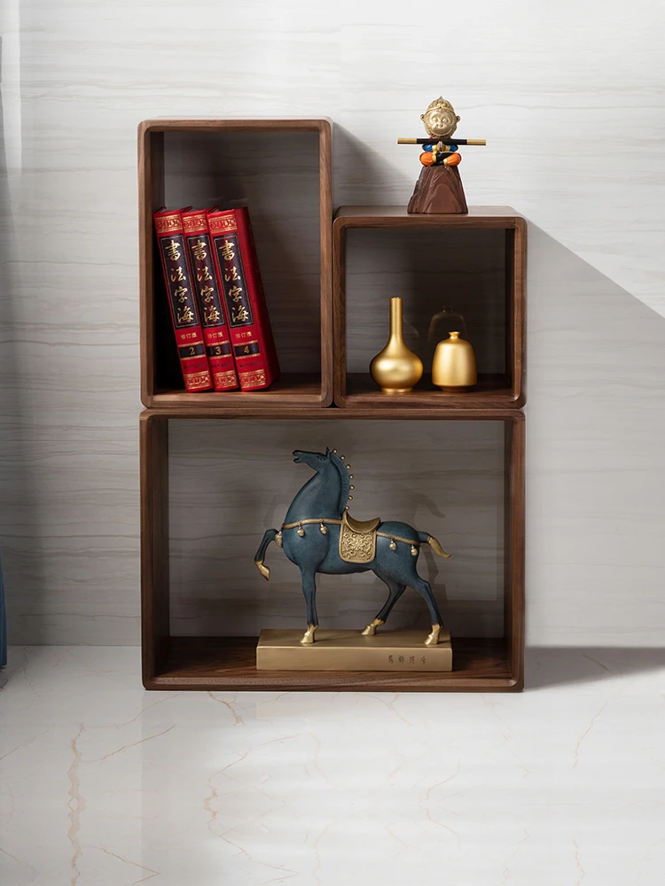 

Black walnut wooden bookshelf, solid wood study combination, floor to ceiling book, solid wood living room partition, storage ca