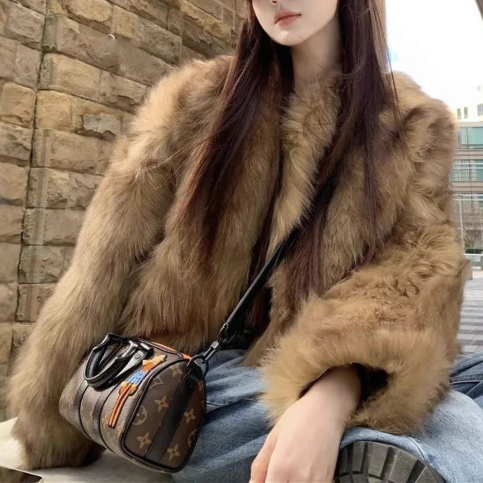 Women Faux Fur Short Coats Jackets Stand Collar Coat Thick Warm Y2k Streetwear Jacket Elegant Work Outerwear Autumn Winter