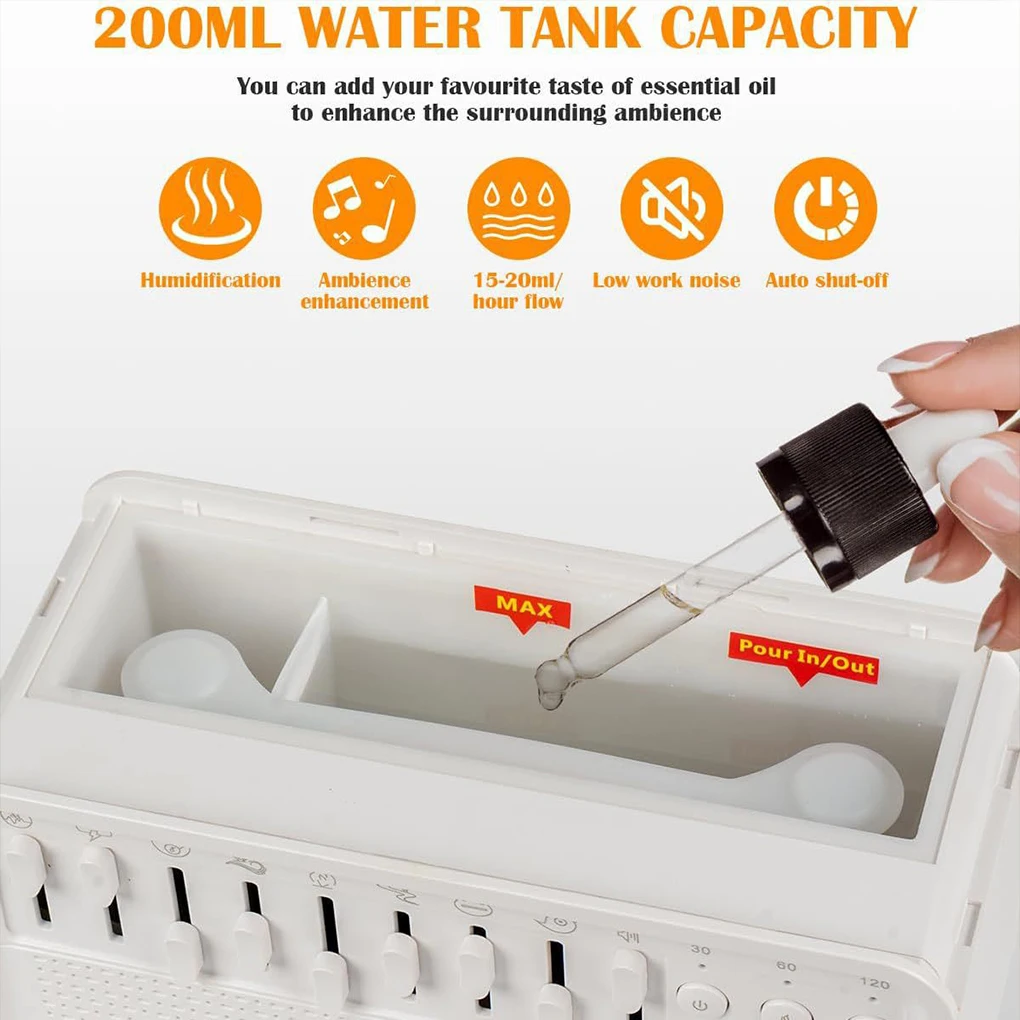 Bluetooth White Noise Machine with Aroma Diffuser – Humidifier & Night Light, 8 Natural Sounds 3-Level Dimming for Sleep Therapy