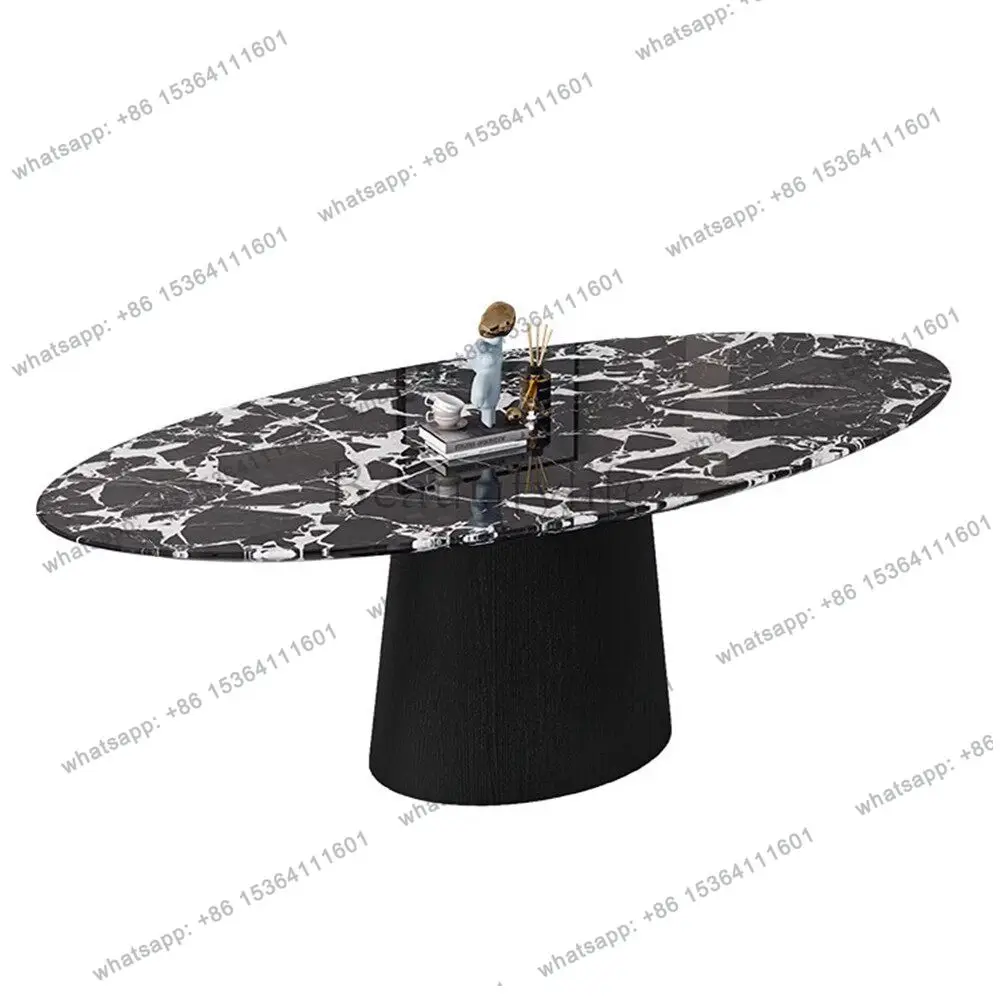 8Minimalist creative natural marble dining table Modern minimalist oval solid wood high-end luxury stone dining table