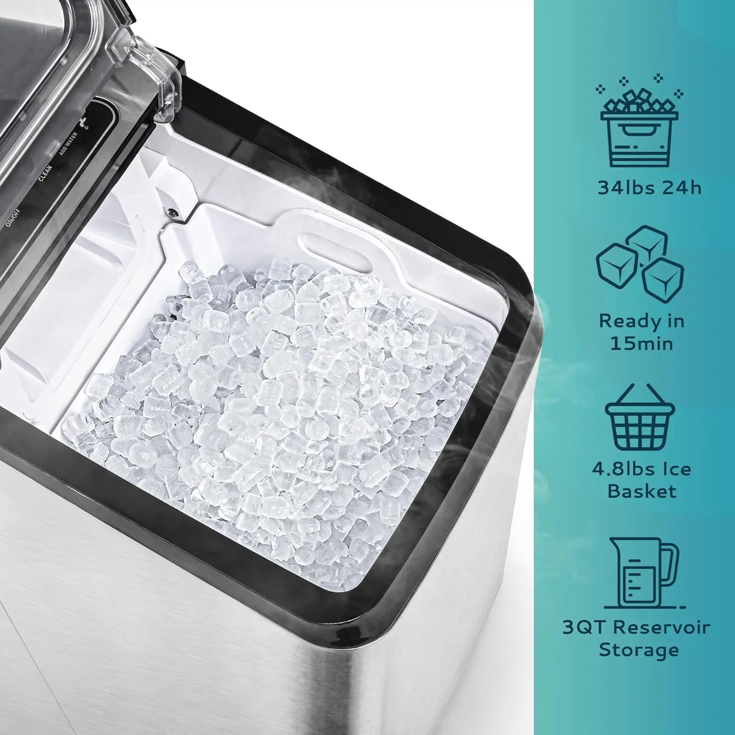 Nugget Ice Maker , Max /Day, 2 Way Water Refill, Self-Cleaning Pebble Ice Maker Machine with Reservoir, Ideal for Home, Office