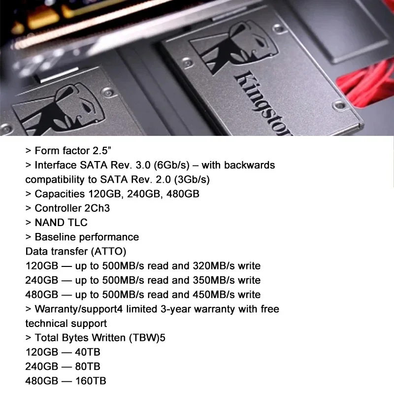 Kingston-disco rígido ssd a400, 2,5 polegadas, 960gb, 480gb, unidade de estado sólido, 240gb, para notebook, PC