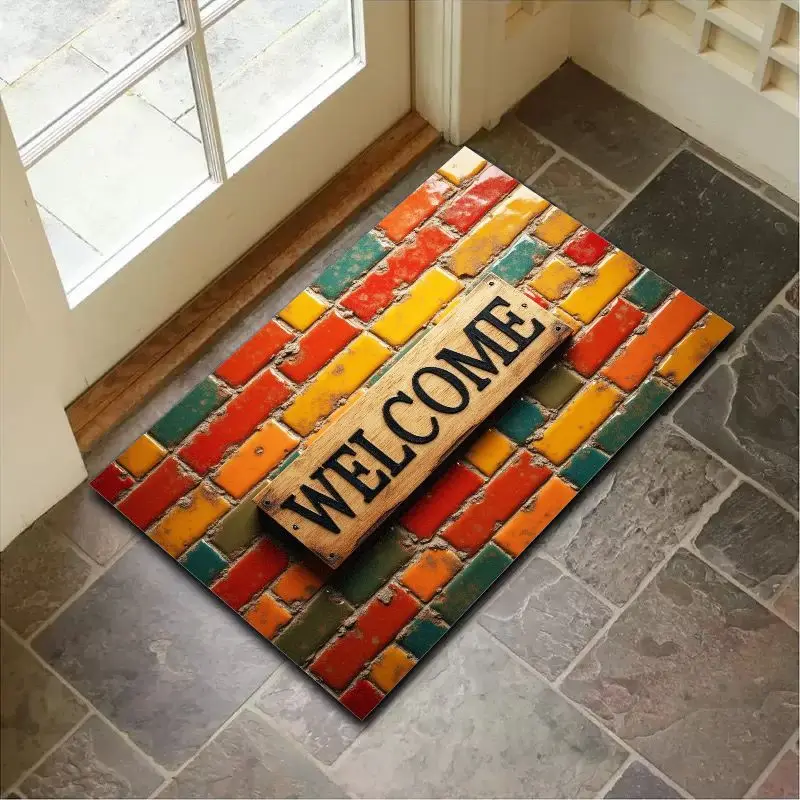 VIKAMA Orange Skull Halloween Door Mat Soft Warm Machine Washable Front Door Non Slip Backing Home Organization Home Decor