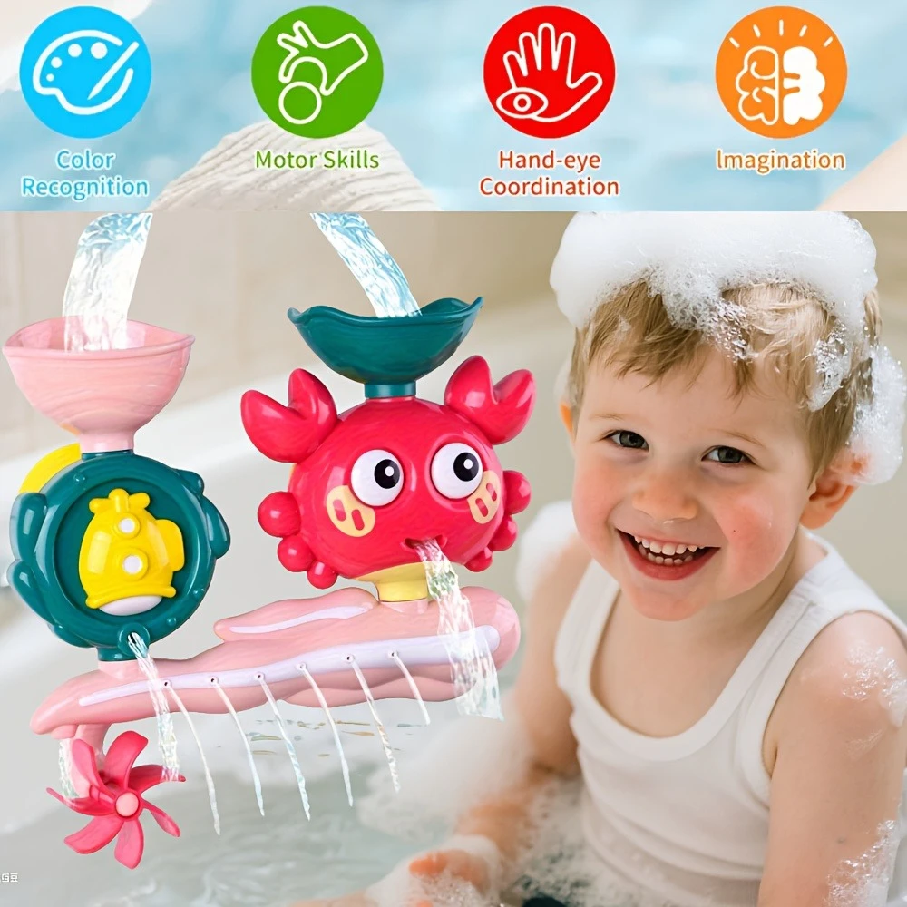 Baby Bath Toy Cute Crab Baby Shower Bathroom Toys Water Play Spinner with Suction Cup Waterwheel Games for Children Kids