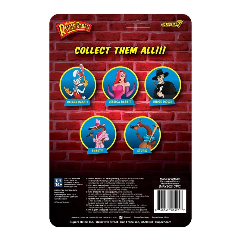 Super 7 Who Framed Roger Rabbit Reaction Figure Smarty Stupid Jessica Rabbit Retro-Style art Collectible Figurines Children Toys