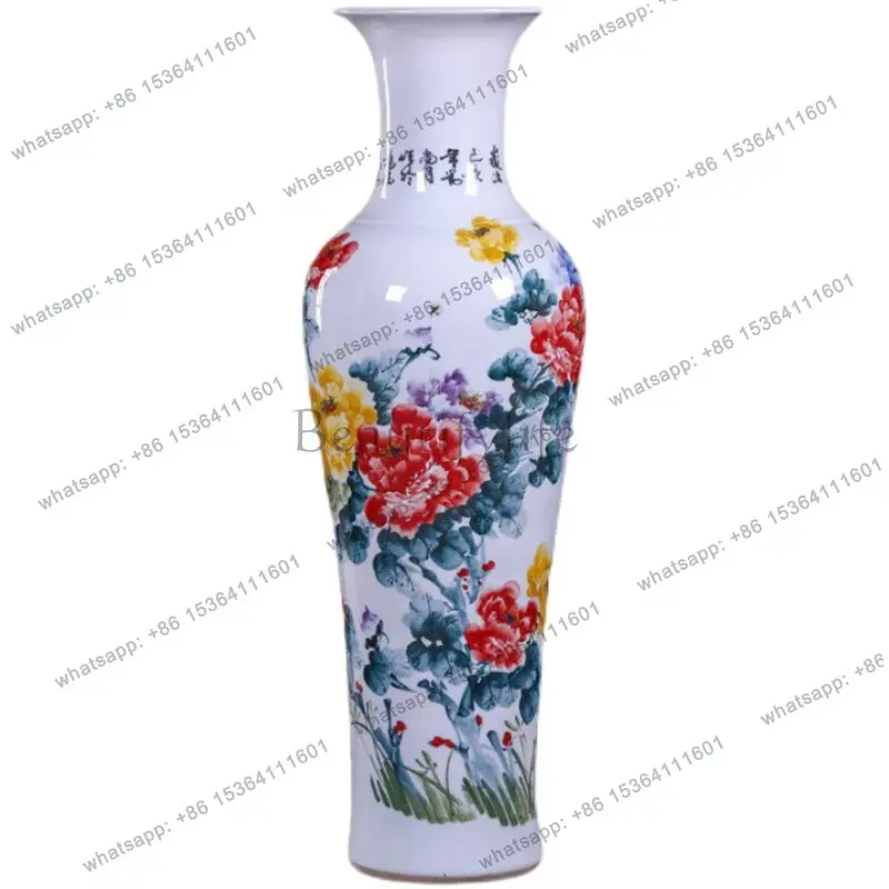 Jingdezhen hand-painted flower blooming rich ceramic floor-to-ceiling large vase ornament