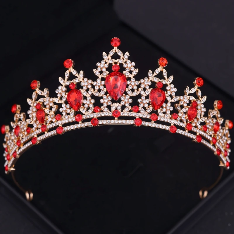 Red Crystal Tiaras And Crowns Headband For Women Party Rhinestone Diadem Bridal Wedding Hair Accessories Jewelry Crown Tiara image 2