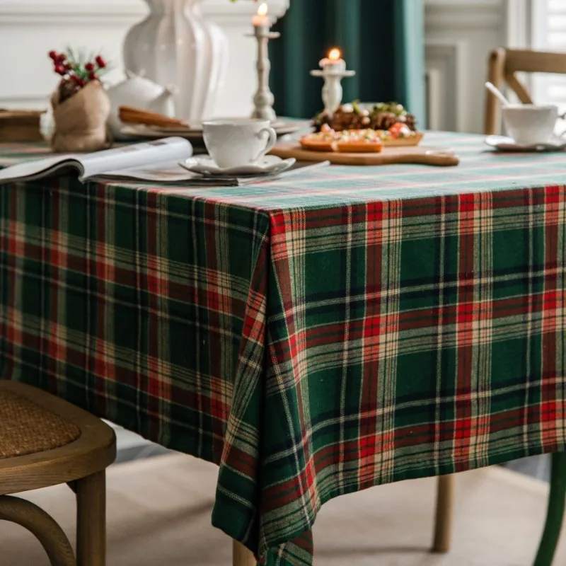 Christmas Plaid Style Table Cloth Washable Dustproof Indoor Outdoor Thick Dining Table Tablecloth Party Christmas Decoration