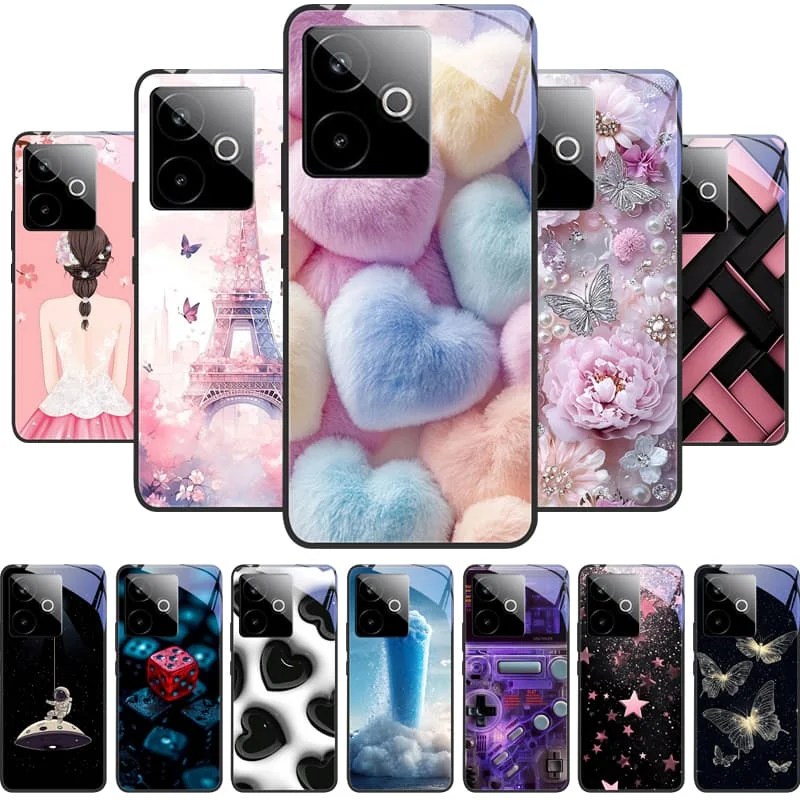 حافظة لهاتف Realme GT7 Pro 5G حافظة من الزجاج المقسى باللون الأسود غطاء صلب لهاتف Realme GT 7 Pro GT7 T RealmeGT 7T حافظات طلاء وردية لطيفة #1