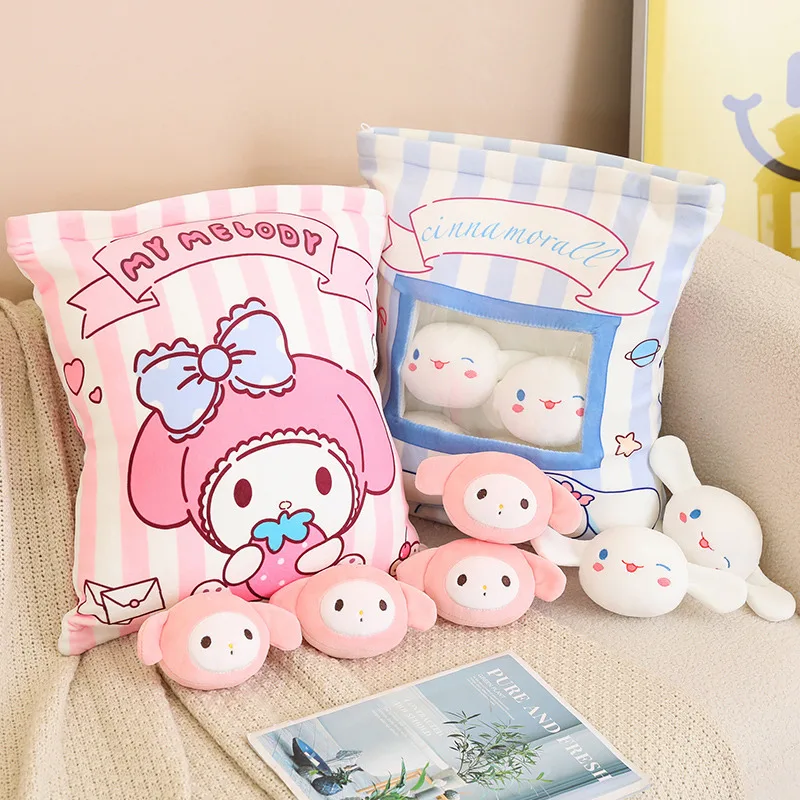 A Bag of Kuromi My Melody Plush Toy Pochacco Cinnamoroll 6pcs Doll in Bag Plushies Stuffed Anime Doll Creative Pillow Home Decor