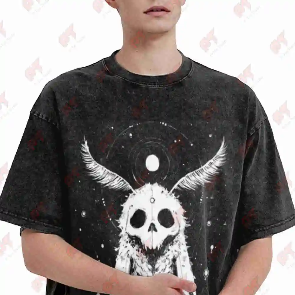 Death Moth Goth Streetwear Weird Art Weirdcore Vintage Washed Tee Pure Cotton T-Shirt