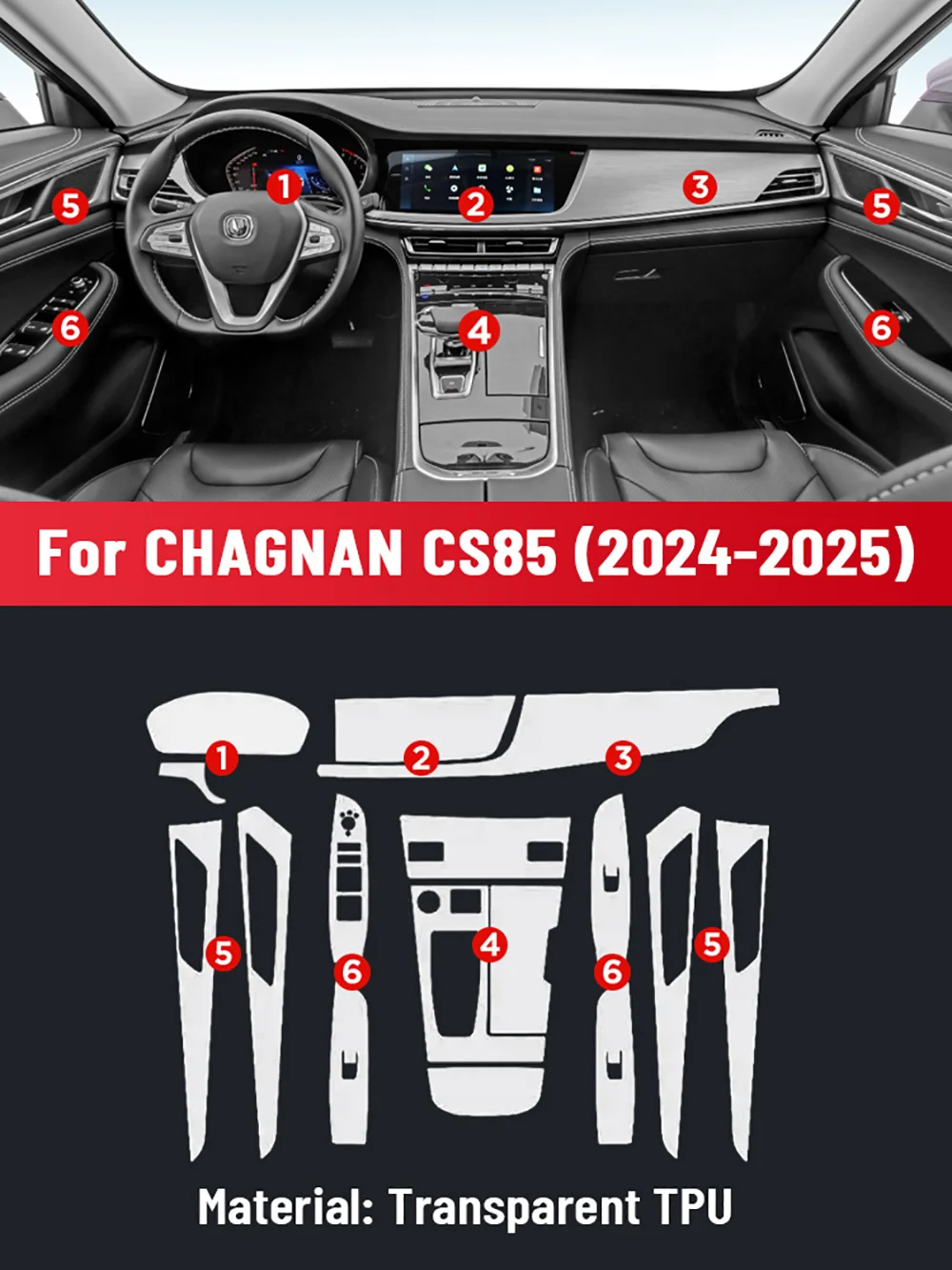 

Интерьер ТПУ для CHANGAN CS85 2024 2025, защитная пленка, защита от царапин, панель коробки передач, навигационный экран, автомобильный