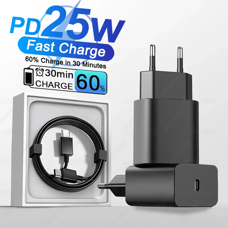 PD 25W Fast Charger For Samsung Galaxy S24 S21 S22 S23 Ultra Plus A54 Fast Charging Cable For Samsung Charger Phone Accessories