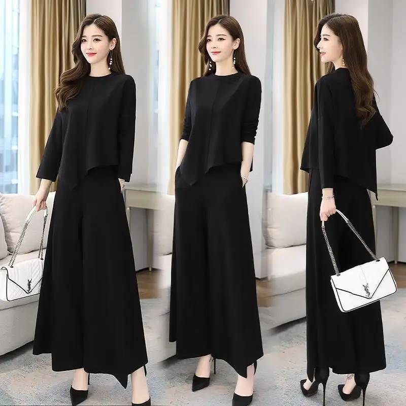 2 pieces women sets 2026 new autumn featuring slim casual top+solid color pant two-piece sets women's clothing