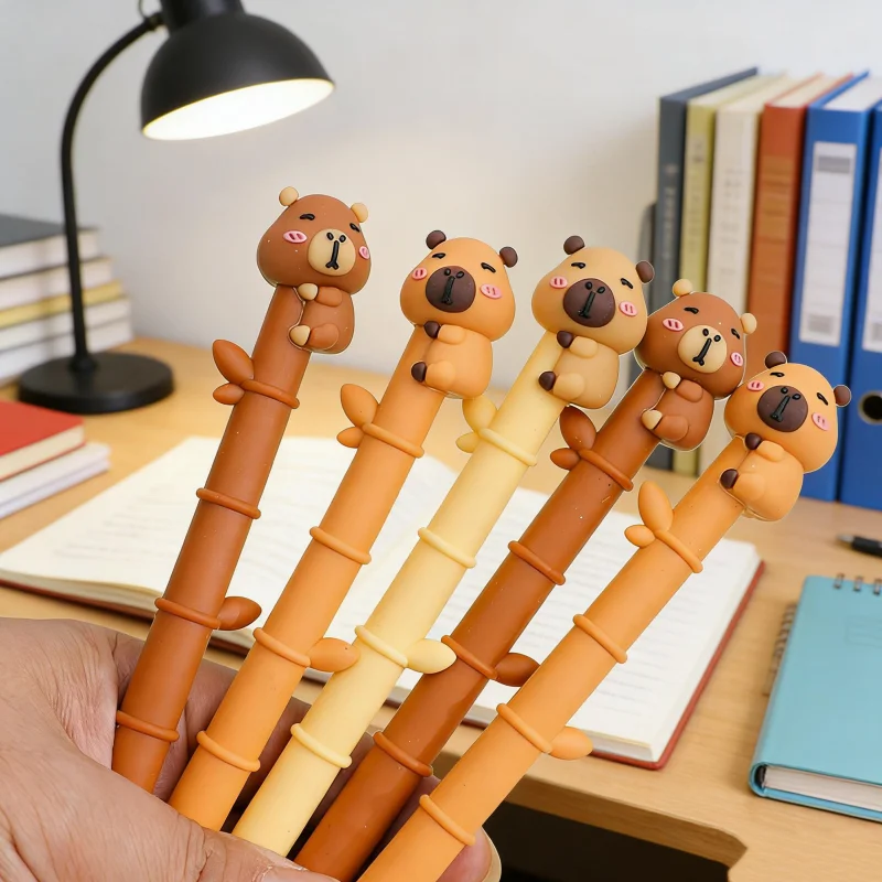 

10-Pack of Random Color Capybara-Shaped Bamboo-Style Gel Pens, Student Stationery, High-Value Exam Practice Pens, Signature Pens, Great Gift Items
