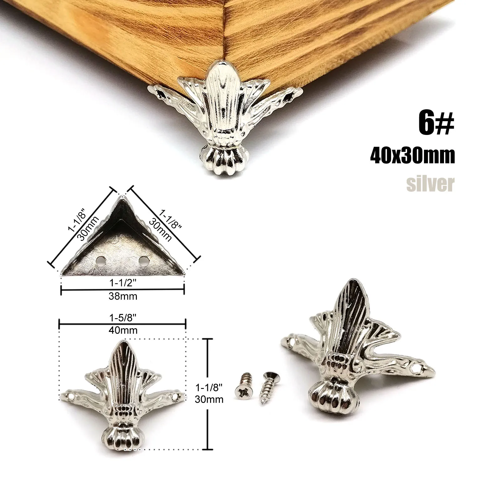 HZYUEGOU 4 Stück Schmuckkisten aus Holz, Geschenkbox, Weinbehälter, dekorative Füße, Eckenschutz, Stützhalterung, Gold, Silber, Bronze – Detail 6