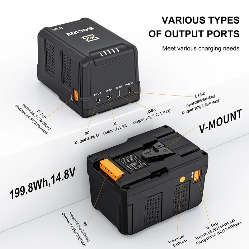 Imagem -04 - Zgcine V-lock Lithium Battery v Mount Battery Carregamento Rápido para Câmeras Dslr Smartphones Laptops Luzes de Vídeo 13500mah zg S200