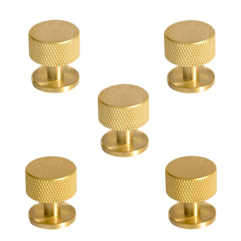 

European 5PCS Solid Brass Knurled Furniture Pulls Handles Drawer Knobs Cupboard Wardrobe Kitchen TV Wine Cabinet Pulls Knobs