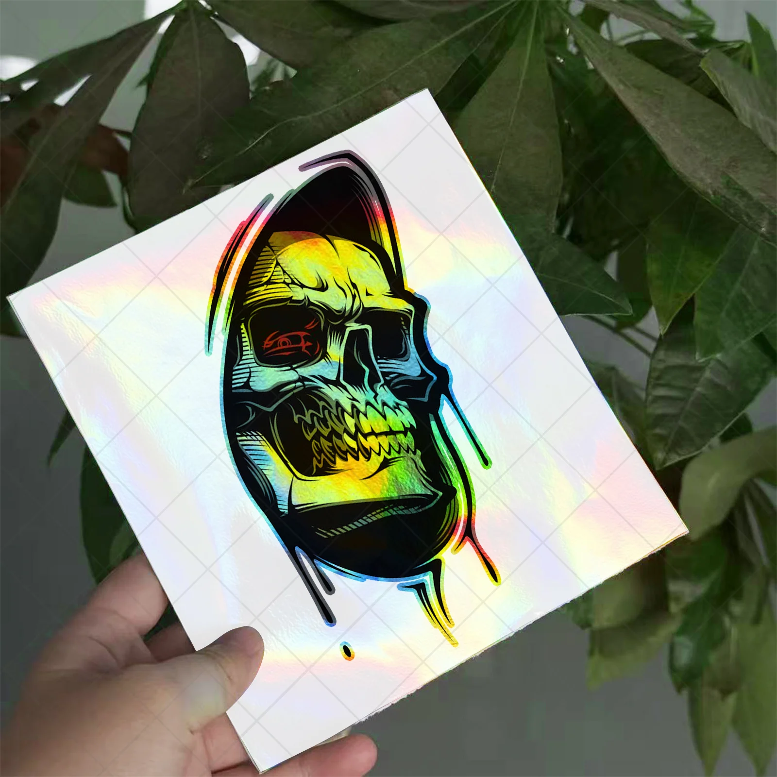 Holographic Dripping Skull Car Sticker, Waterproof Vinyl Decal with Iridescent Effect for Cars & Motorcycles