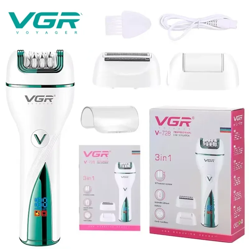 VGR 3in1 Rechargeable Epilator For Women Electric Shaver Leg Hair Removal For Facial，Lip，Chin，Razor Bikini Trimmer