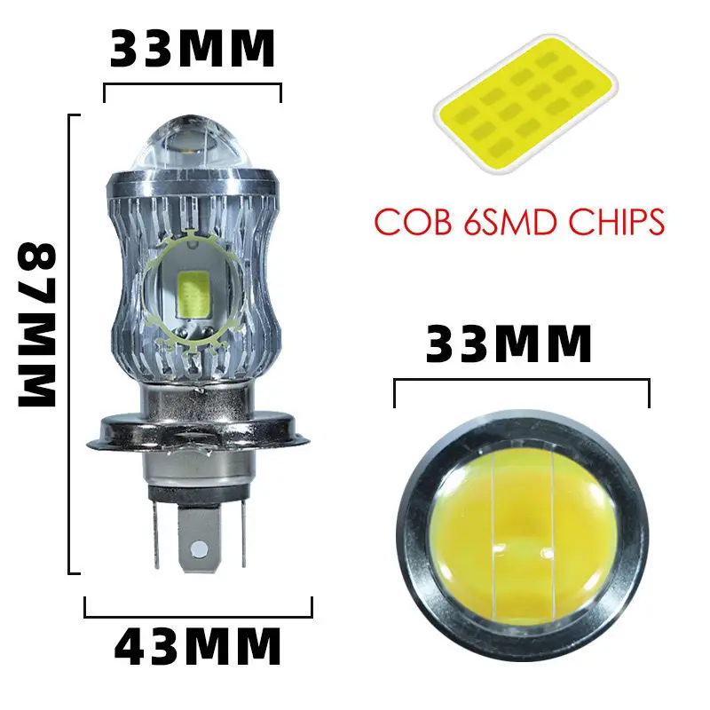 Motorcycle H4 BA20D P15D-25-1P1 lens LED bulb built-in far and near light super bright electric spotlight headlight bulb 12V-80V