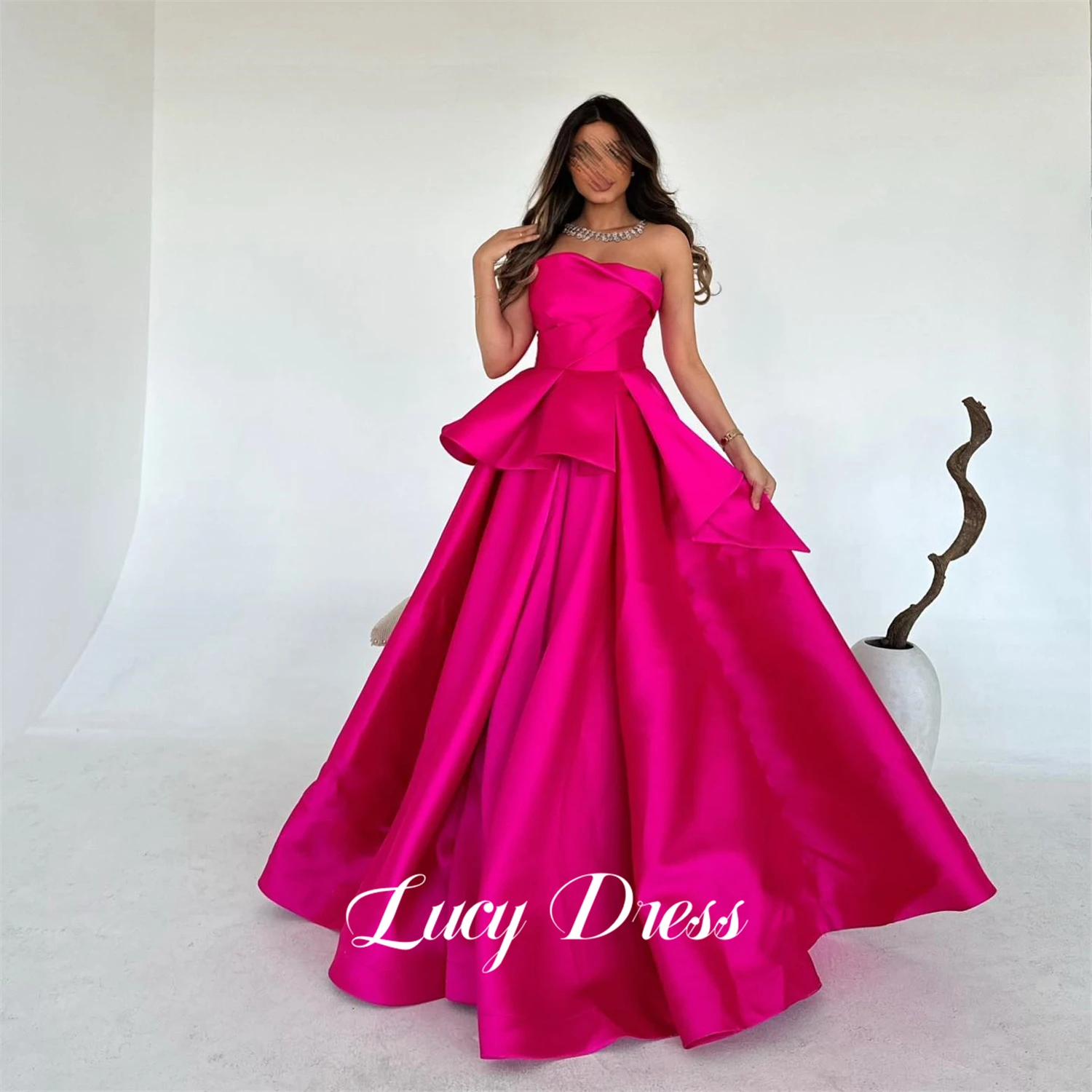 Lucy Rose Red Elegant Party Dress Evening Line A Eid Satin Customized Dresses 2024 Women Robe De Soiree Femmes Ball Gowns