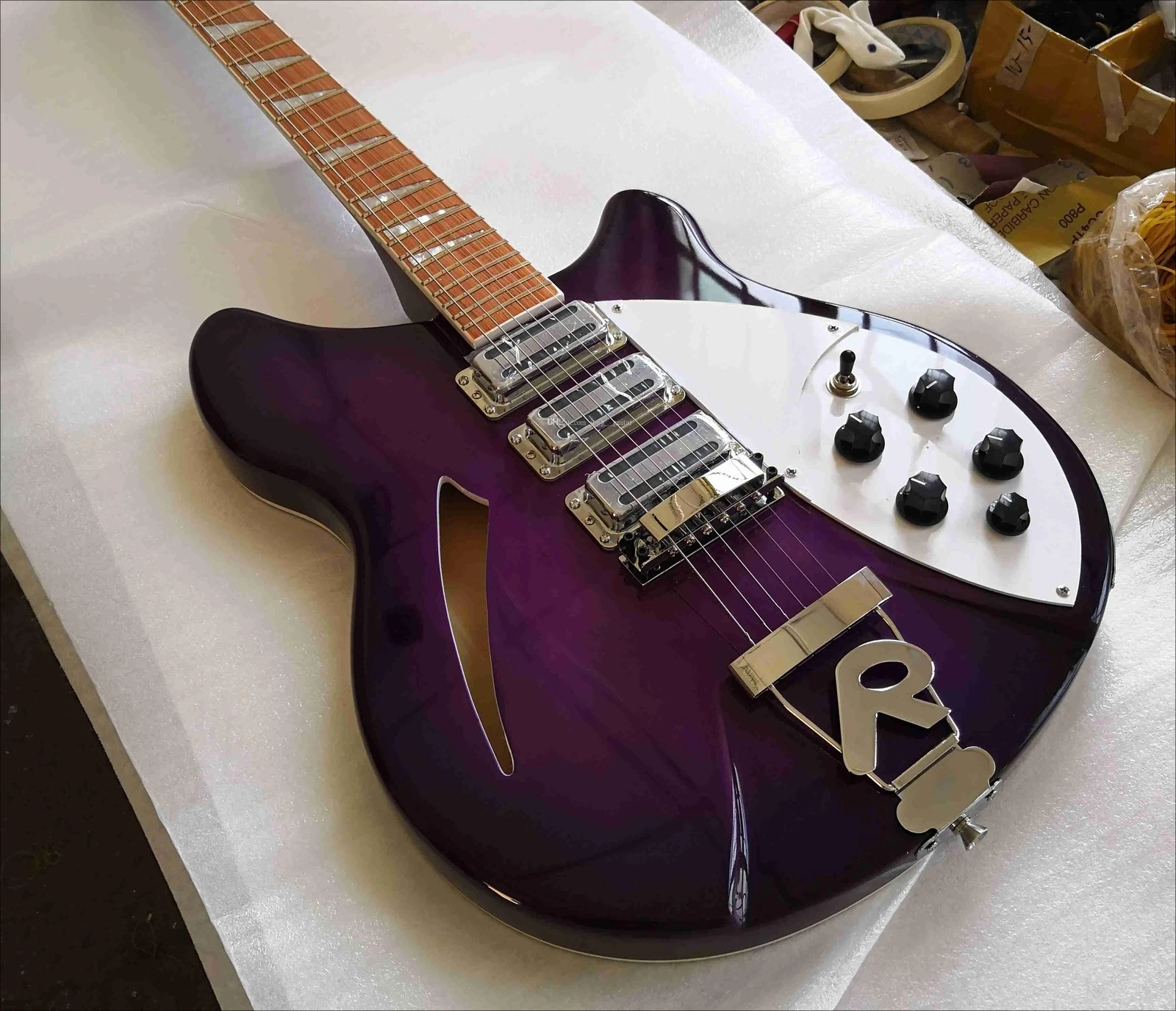 

2026 hot new 6 String Purple Semi Hollow Body Guitar Gloss Rosewood Fingerboard