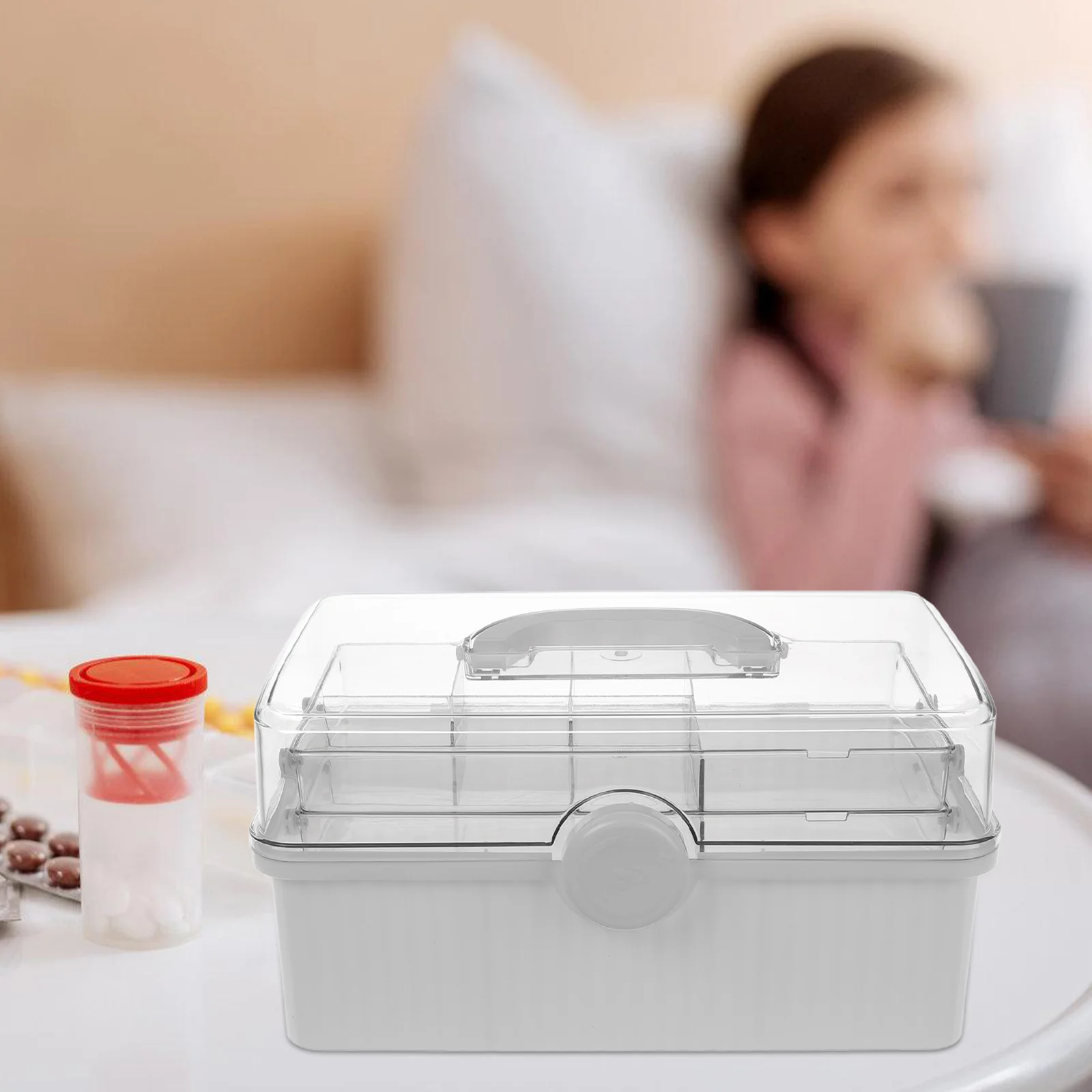 صندوق تخزين الأدوية ذو سعة كبيرة، مقبض محمول، صندوق منظم طبي، حقيبة تخزين لسطح المكتب للمنزل والسفر واللوازم الطبية #5