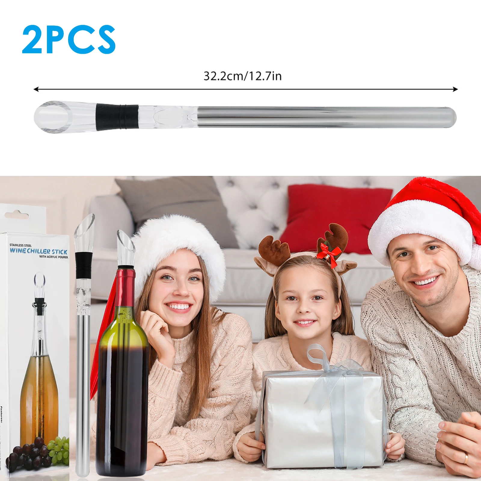 مبرد زجاجة النبيذ من الفولاذ المقاوم للصدأ، سدادة زجاجات الآيس كريم، مبرد الآيس كريم، مناسب لشاربي الثلج