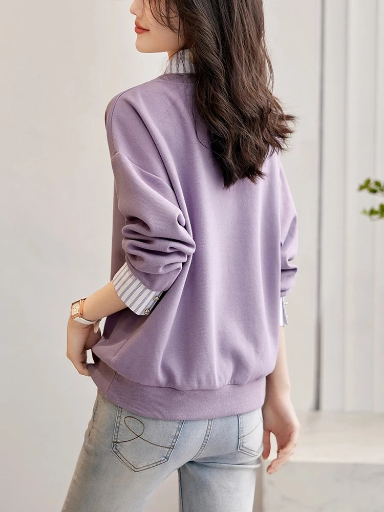 Fake Two Piece Shirts Sweatshirts Long Sleeve Korean Fashion Women Pullovers 2025 New Spring Autumn Loose Casual Jumper Female