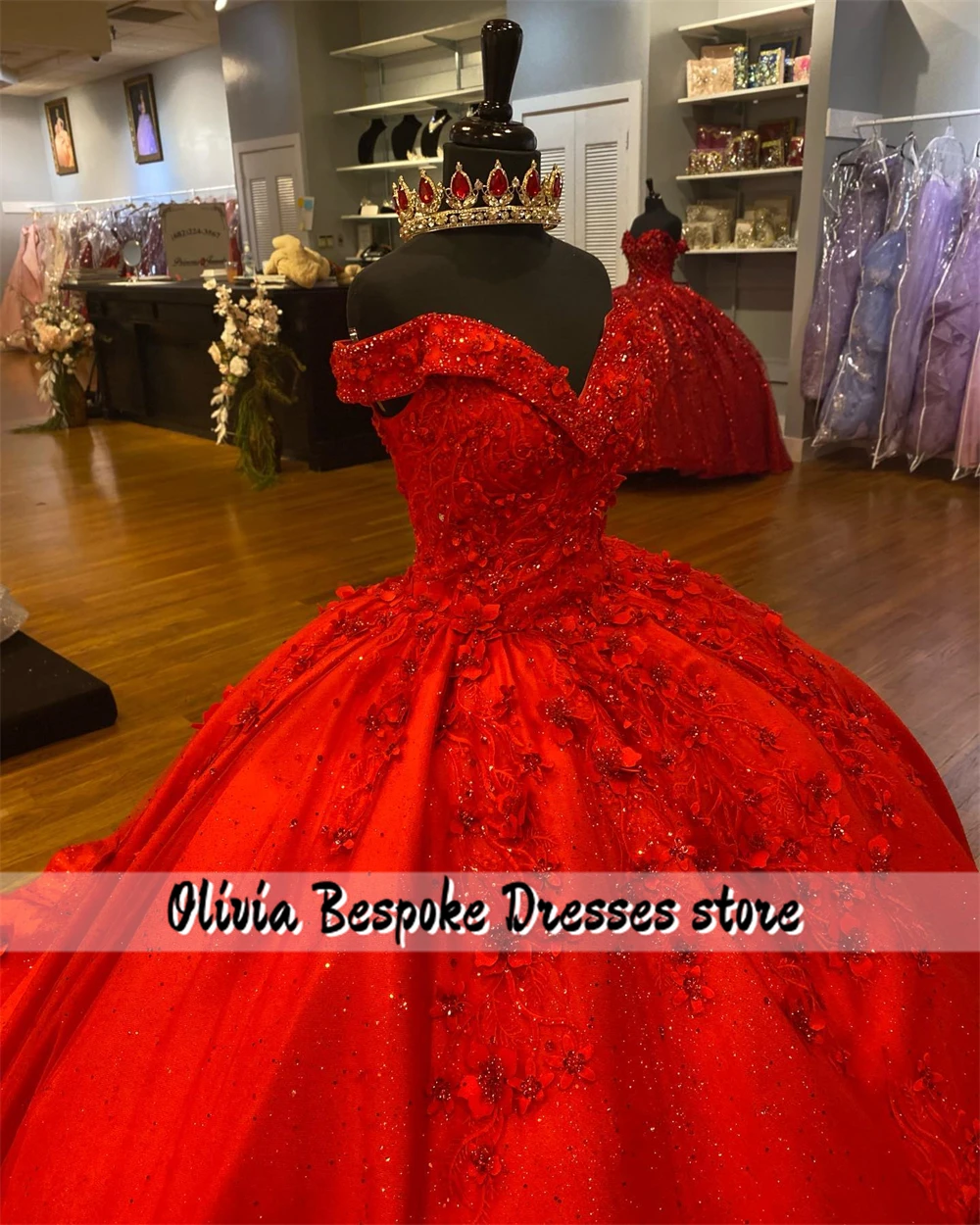 Fascinating Red Off The Shoulder Quinceanera Dresses Beaded Floral Appliques Ball Gown Mexican Wedding Party Gowns Customized