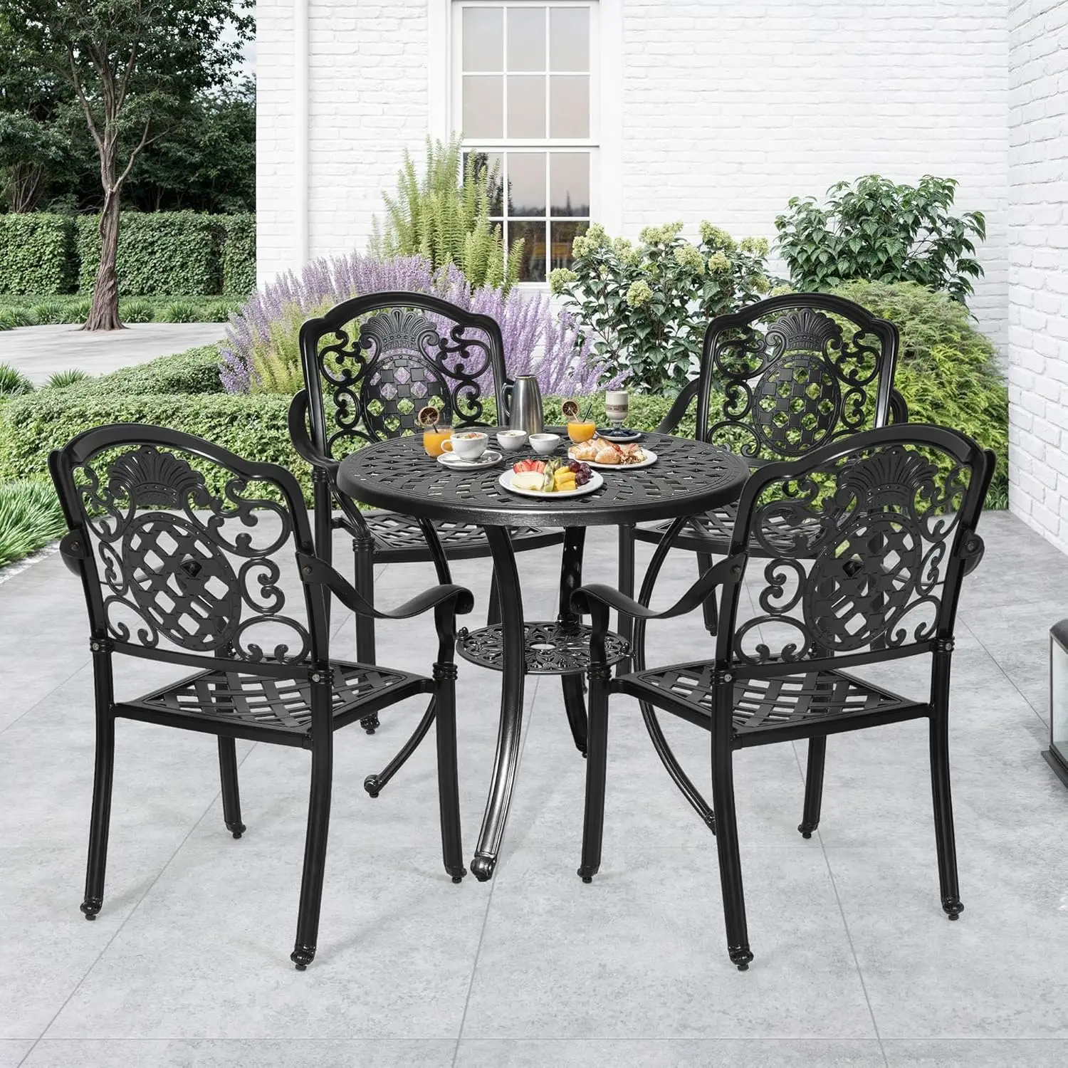 DWVO 5 Piece Outdoor Furniture Cast Aluminum Patio Dining Sets,All-Weather Patio Bistro Sets with 4 Chairs,30 Inches Round Table