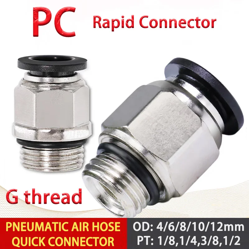 

1pcs G Thread PC Pneumatic Rapid Connector Trachea Hose 4mm 6 8mm 10 12mm Quick Connector Pneumatic Components With Sealing Ring